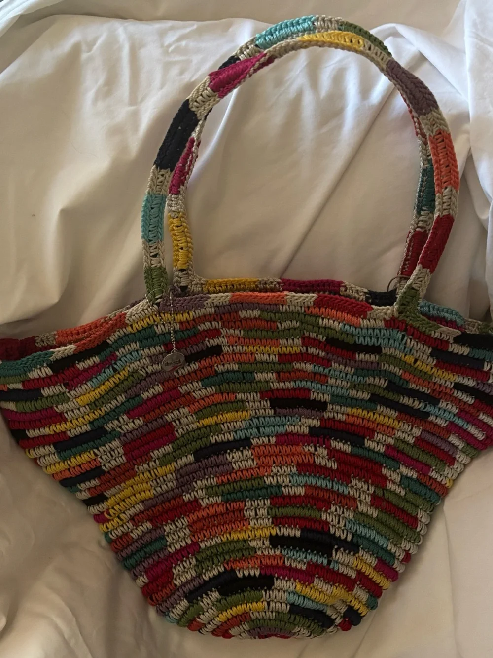 The Sak Multicolored Crochet Tote - Red, Green, Blue, Yellow, Pink, Black, Cream